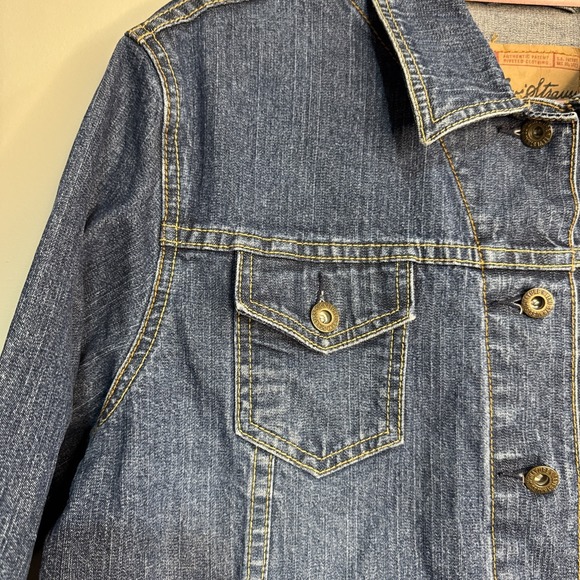 Levi Strauss Signature Denim Jacket Womens Y2K Cropped Trucker Sz Large 12/14 - Picture 9 of 16